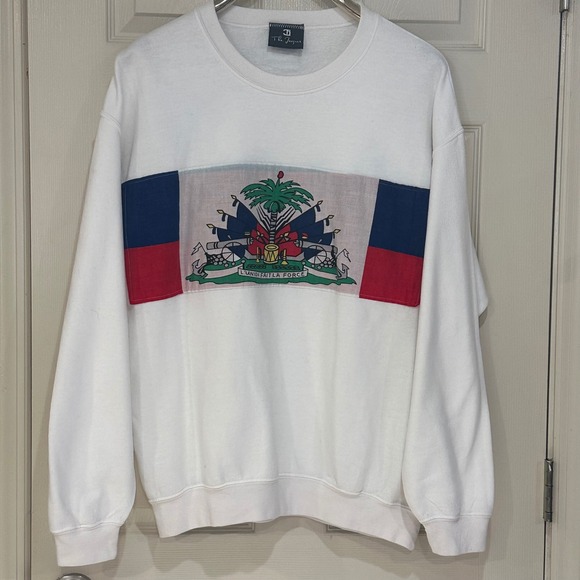 The Jacques Other - Vintage The Jacques Haiti Flag Sweatshirt Mens White Cotton size L/XL